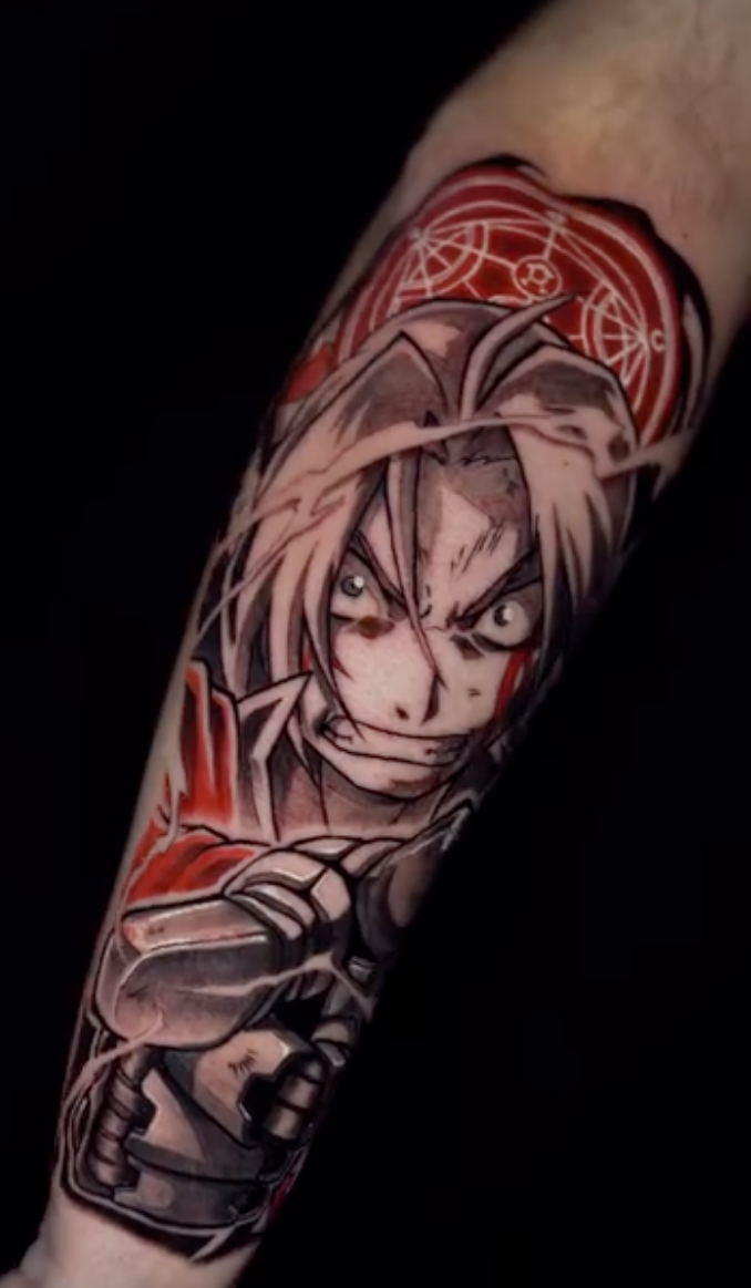 Anime character portrait tattoo by Dorse Taylor at Inkcredible Tattoo in Virginia Beach